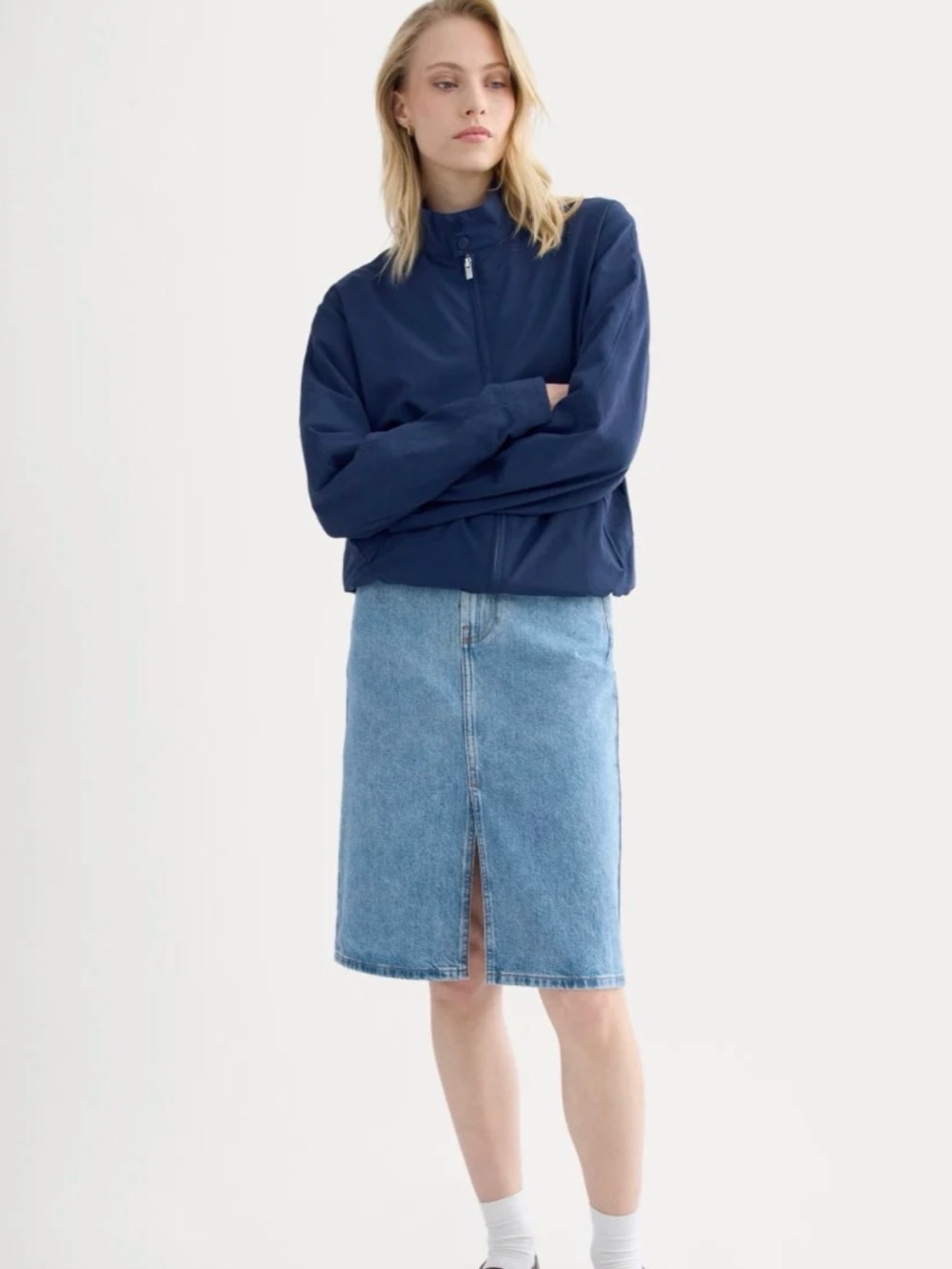 Everlane Light Blue Denim Midi Skirt with Front Slit
